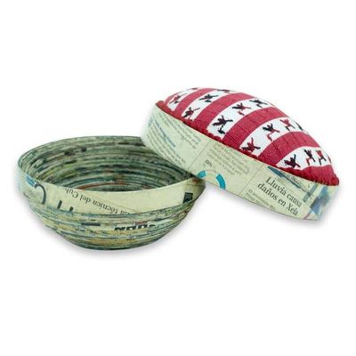 Alternate image for Upcycled Paper Box with Hand Woven Cotton Lid Birds of San Lucas