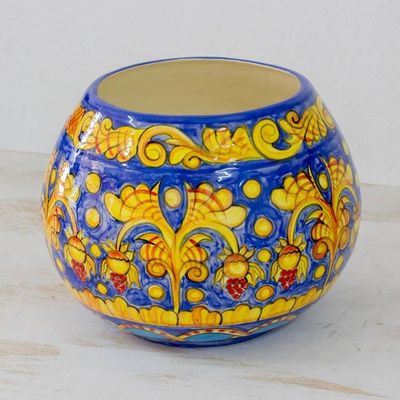 Primary image for Handcrafted Painted Ceramic Floral Vase from El Salvador Sunbathed Flowers