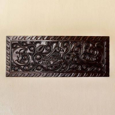 Alternate image for Artisan Crafted Wood Wall Panel with Parrot and Moon Motif Parrot