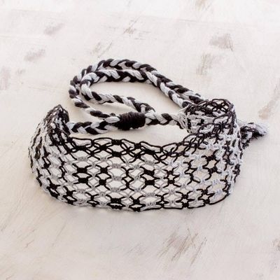 Primary image for Handcrafted Black and Grey Stripe Cotton Macram Headband Moonlit Ripples