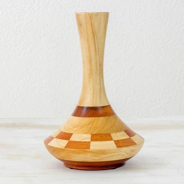 Alternate image for Artisan Crafted Mahogany and Cedar Decorative Wood Vase Natural Aesthetics