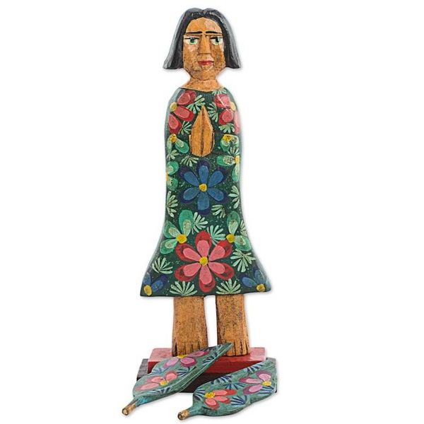 Alternate image for Artisan Crafted Antique-Style Angel Sculpture in Pinewood Angel of Harmony