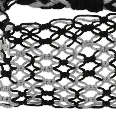 Alternate image for Handcrafted Black and Grey Stripe Cotton Macram Headband Moonlit Ripples