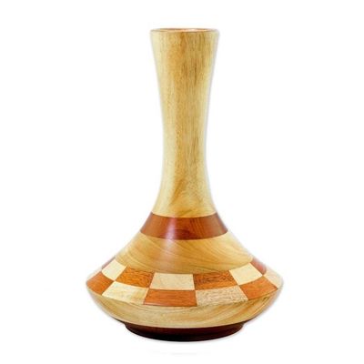 Alternate image for Artisan Crafted Mahogany and Cedar Decorative Wood Vase Natural Aesthetics