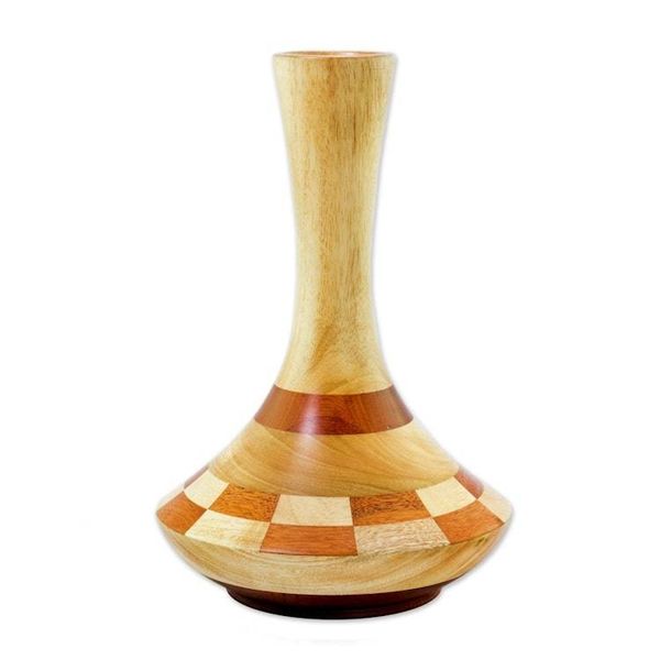 Alternate image for Artisan Crafted Mahogany and Cedar Decorative Wood Vase Natural Aesthetics