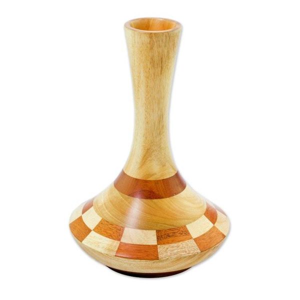 Alternate image for Artisan Crafted Mahogany and Cedar Decorative Wood Vase Natural Aesthetics