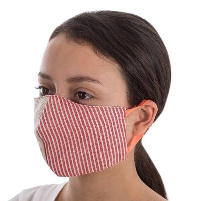 Alternate image for 2 Adults Handwoven Cotton Masks in Brown-Red Stripes Brown Candy Stripe Brown