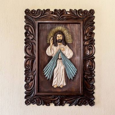Alternate image for Handcrafted Pinewood Jesus Relief Panel from Guatemala He Is Risen
