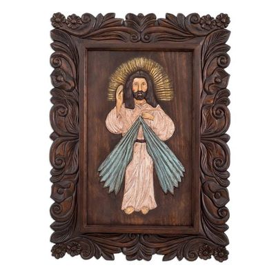 Alternate image for Handcrafted Pinewood Jesus Relief Panel from Guatemala He Is Risen