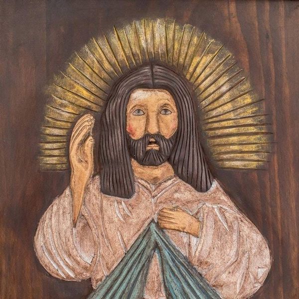 Alternate image for Handcrafted Pinewood Jesus Relief Panel from Guatemala He Is Risen