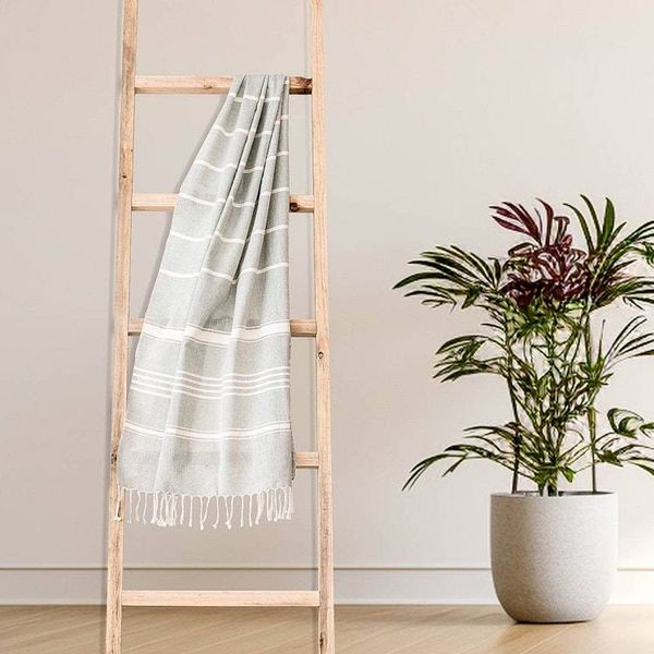 Alternate image for Striped Cotton Beach Towel in Celadon from Guatemala Fresh Relaxation in Celadon