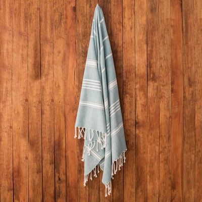 Alternate image for Striped Cotton Beach Towel in Teal from Guatemala Sweet Relaxation in Teal