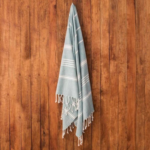 Alternate image for Striped Cotton Beach Towel in Teal from Guatemala Sweet Relaxation in Teal