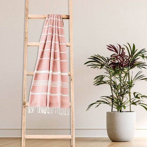 Alternate image for Handwoven Cotton Beach Towel in Carnation from Guatemala Fresh Relaxation in Carnation