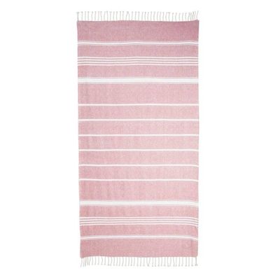 Alternate image for Handwoven Cotton Beach Towel in Carnation from Guatemala Fresh Relaxation in Carnation