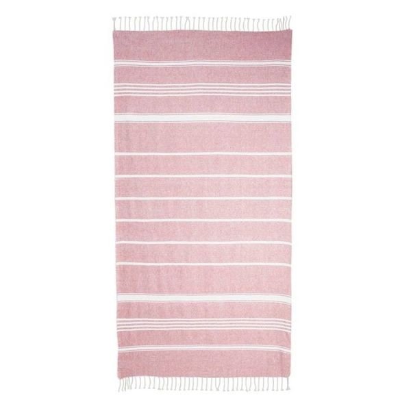 Alternate image for Handwoven Cotton Beach Towel in Carnation from Guatemala Fresh Relaxation in Carnation