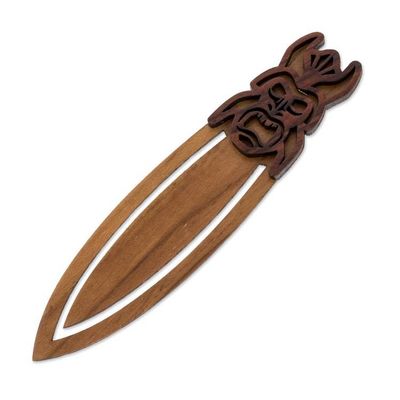 Alternate image for Boruca-Themed Teak Wood Bookmark from Costa Rica Boruca Mask