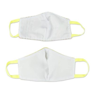 Alternate image for 2 Green-White Brocade Lime Green Cotton Handwoven Masks Happy Mind