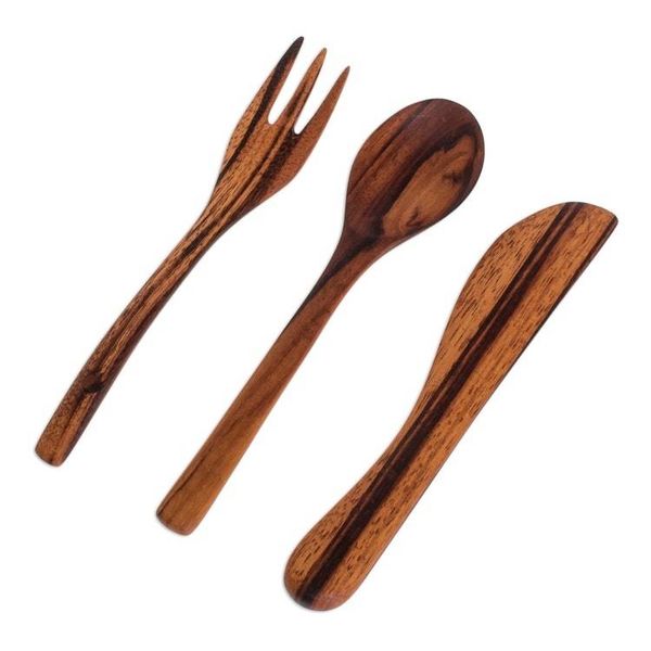 Alternate image for Hand Crafted Wood Utensil Set 3 Pieces Dining Out