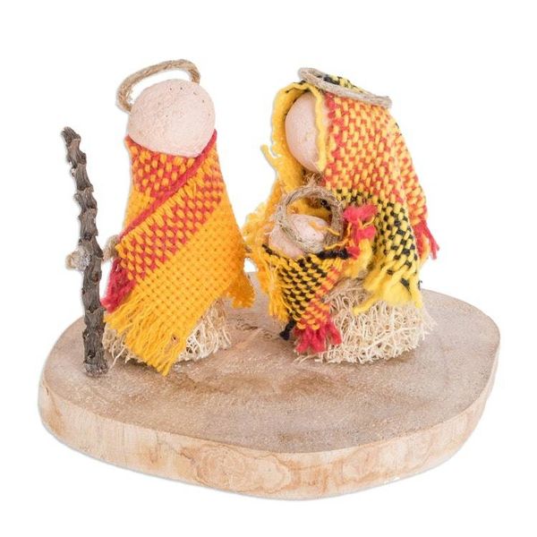 Alternate image for Natural Fiber Nativity Sculpture with Yellow Cotton Accents Hopeful Love