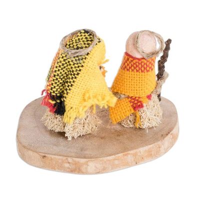 Alternate image for Natural Fiber Nativity Sculpture with Yellow Cotton Accents Hopeful Love