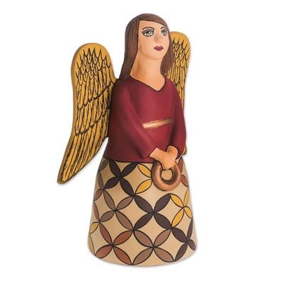 Alternate image for Hand-Painted Ceramic Angel Statuette from Nicaragua Obedient Angel