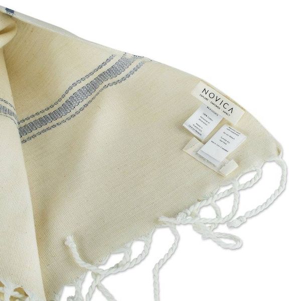 Alternate image for Cotton Beach Towel with Indigo Stripes Sweet Relaxation in Warm White