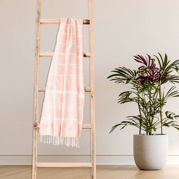 Alternate image for Handwoven Cotton Beach Towel in Blush from Guatemala Fresh Relaxation in Blush