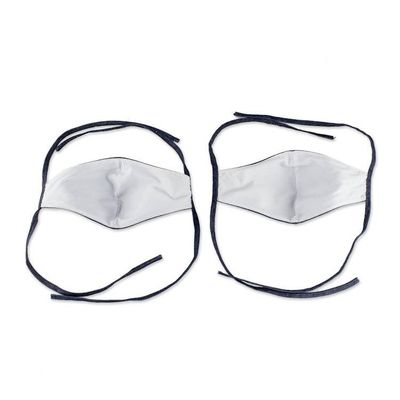 Alternate image for 2 Ties-On Dark Blue Cotton Denim 3-Layer Unisex Face Masks Blue Denim Classic