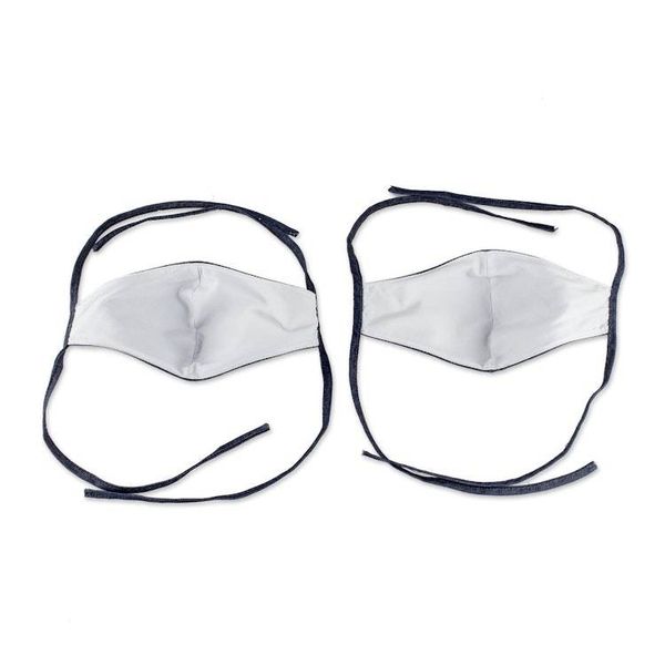 Alternate image for 2 Ties-On Dark Blue Cotton Denim 3-Layer Unisex Face Masks Blue Denim Classic
