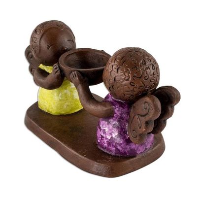 Alternate image for Ceramic Tealight Candleholder with Two Little Angels Angel Duo