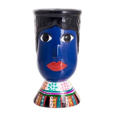 Alternate image for Blue Hand-Painted Double Face Ceramic Flower Pot St. Anthony