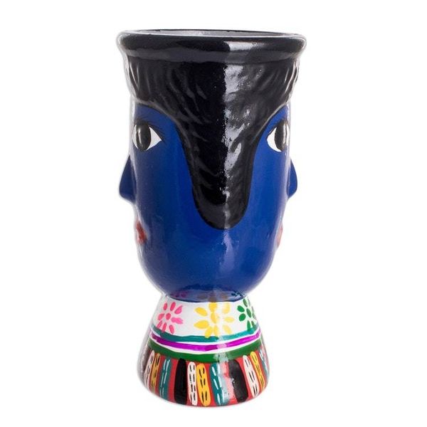 Alternate image for Blue Hand-Painted Double Face Ceramic Flower Pot St. Anthony