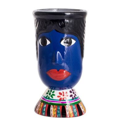 Alternate image for Blue Hand-Painted Double Face Ceramic Flower Pot St. Anthony