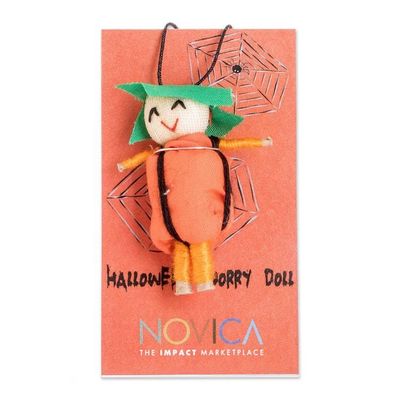 Alternate image for Handcrafted Cotton Worry Doll with Pumpkin Costume Spooky Fortune