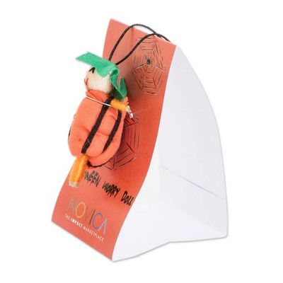 Alternate image for Handcrafted Cotton Worry Doll with Pumpkin Costume Spooky Fortune