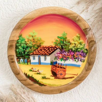 Primary image for Cedar Wood Hand-Painted Decorative Plate from Costa Rica Costa Rican Farm