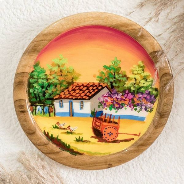 Alternate image for Cedar Wood Hand-Painted Decorative Plate from Costa Rica Costa Rican Farm