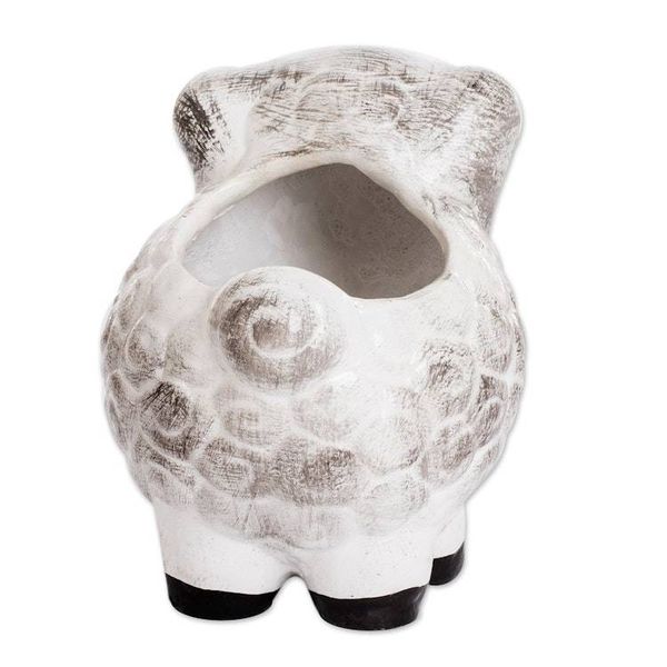 Alternate image for Handpainted Mini Ceramic Sheep Flower Pot from Guatemala Herbaceous Sheep