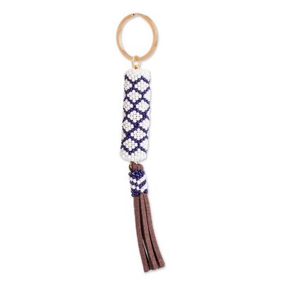 Alternate image for Beaded Leather Keychain and Bag Charm Handmade in Guatemala Diamond White