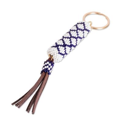 Alternate image for Beaded Leather Keychain and Bag Charm Handmade in Guatemala Diamond White