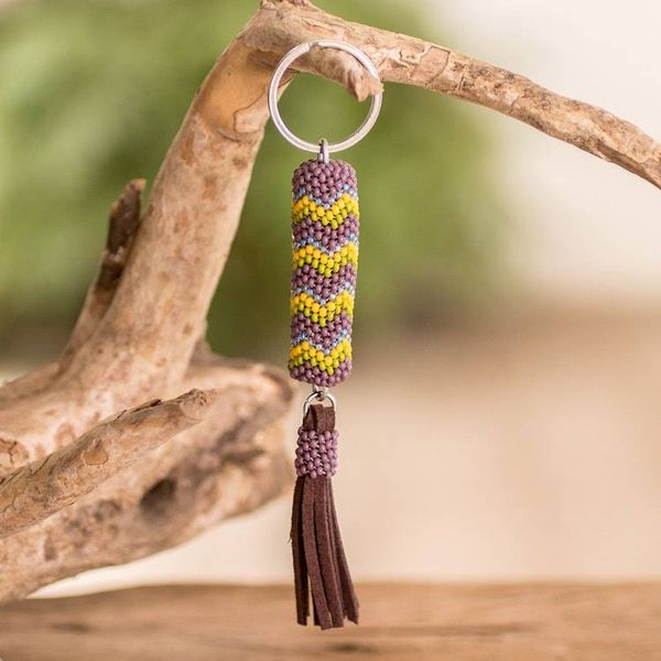 Alternate image for Beaded Leather Keychain and Bag Charm Handmade in Guatemala Absolute Harmony