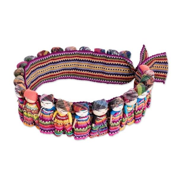 Alternate image for Handmade Ribbon-Style Hat Band with Guatemalan Worry Dolls Little Helpers