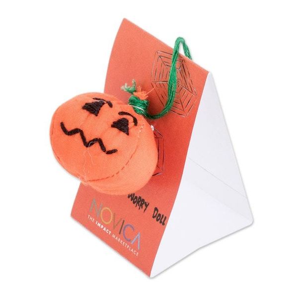 Alternate image for Handcrafted Cotton Pumpkin Worry Doll from Guatemala Bewitching Pumpkin
