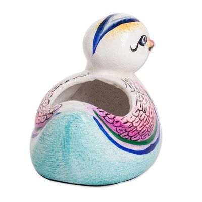 Alternate image for Handpainted Mini Ceramic Duck Flower Pot from Guatemala Herbaceous Duck