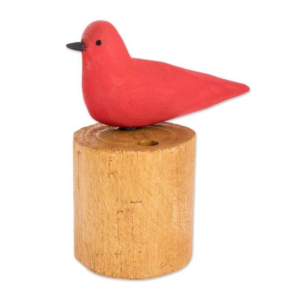 Alternate image for Hand Carved Summer Tanager Bird Balsa Wood Pencil Holder Red Summer Tanager