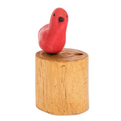 Alternate image for Hand Carved Summer Tanager Bird Balsa Wood Pencil Holder Red Summer Tanager
