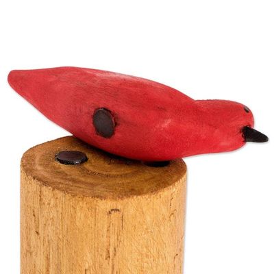 Alternate image for Hand Carved Summer Tanager Bird Balsa Wood Pencil Holder Red Summer Tanager