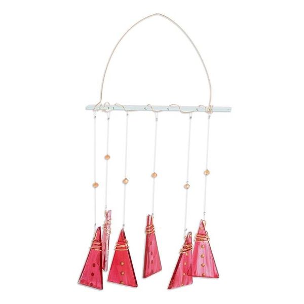 Alternate image for Recycled Glass Red Geometric Windchime Crafted in Costa Rica Red Illusion