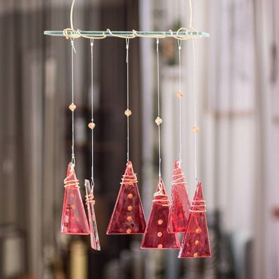 Alternate image for Recycled Glass Red Geometric Windchime Crafted in Costa Rica Red Illusion